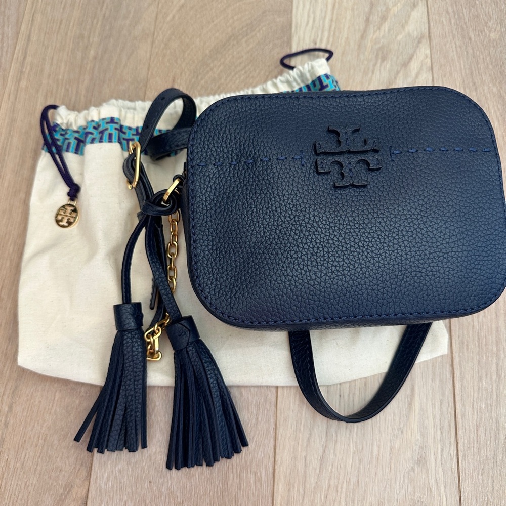 Tory Burch McGraw Tassel charm Navy Blue Leather Bag